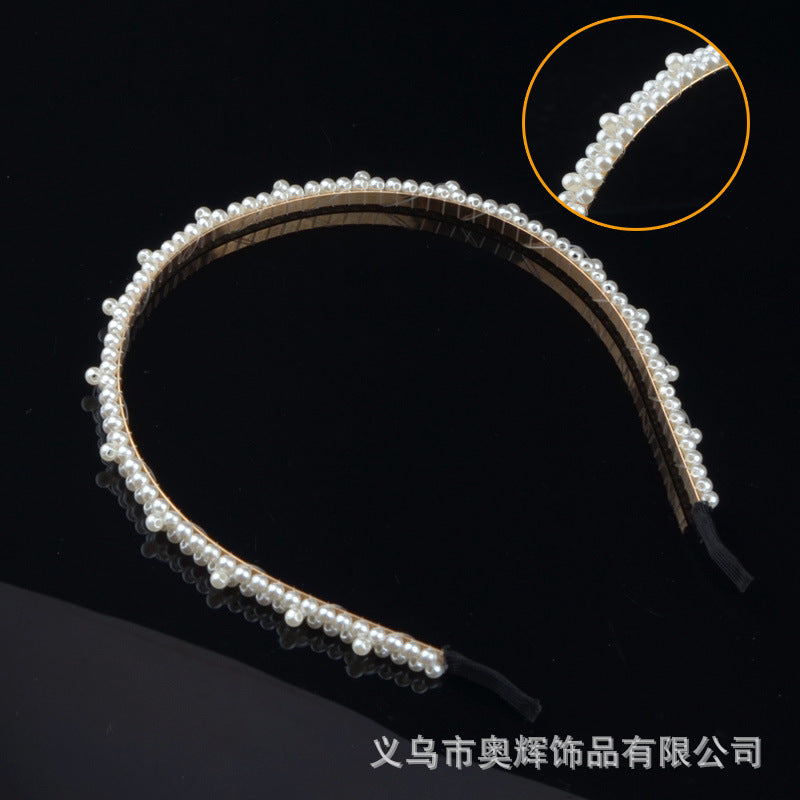 Wholesale Hand-woven imitation pearl headband wrapped headband bridal hair accessories crown bow versatile hairpin female