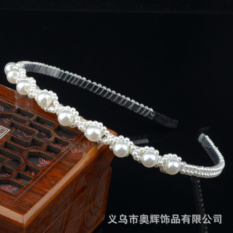 Wholesale Hand-woven imitation pearl headband wrapped headband bridal hair accessories crown bow versatile hairpin female