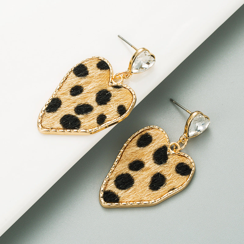 Wholesale 925 Silver Needle Heart Irregular Leopard Print Earrings