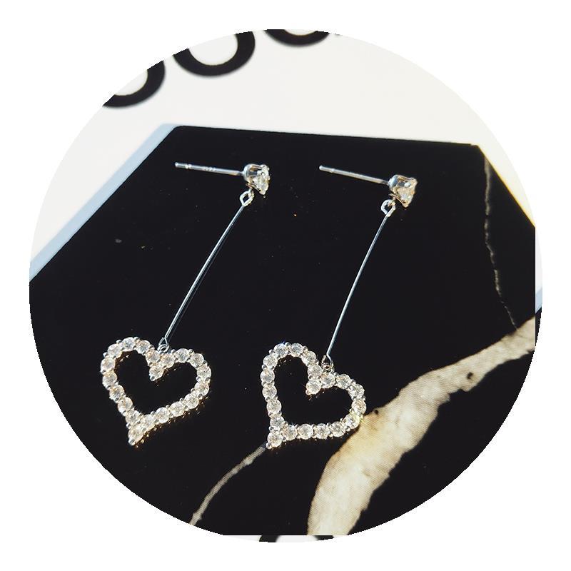 Wholesale Love Earrings Peach Heart Long Tassel Full Diamond Love Earrings