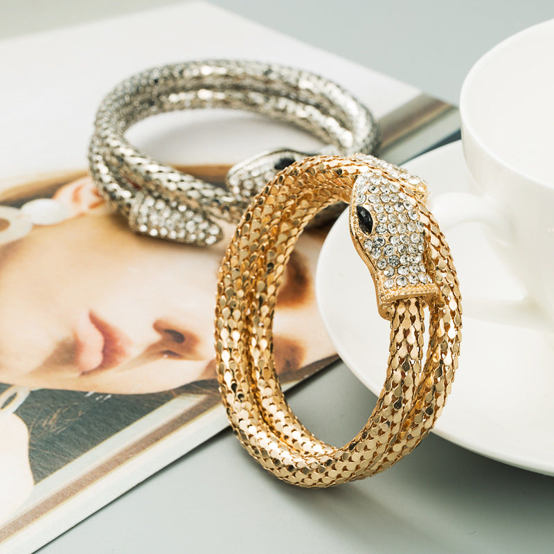 Wholesale Punk style snake shaped winding rhinestone retro bracelet