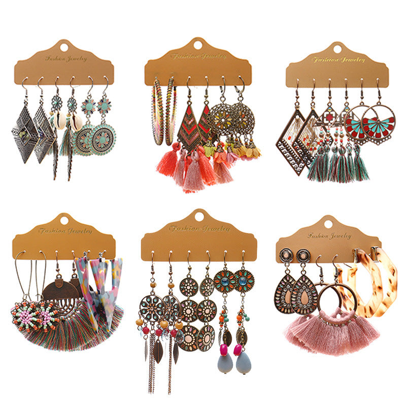 Wholesale Fashion Tassel Exaggerated Multi-piece Earrings Set