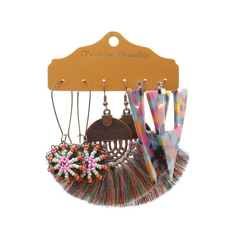 Wholesale Fashion Tassel Exaggerated Multi-piece Earrings Set