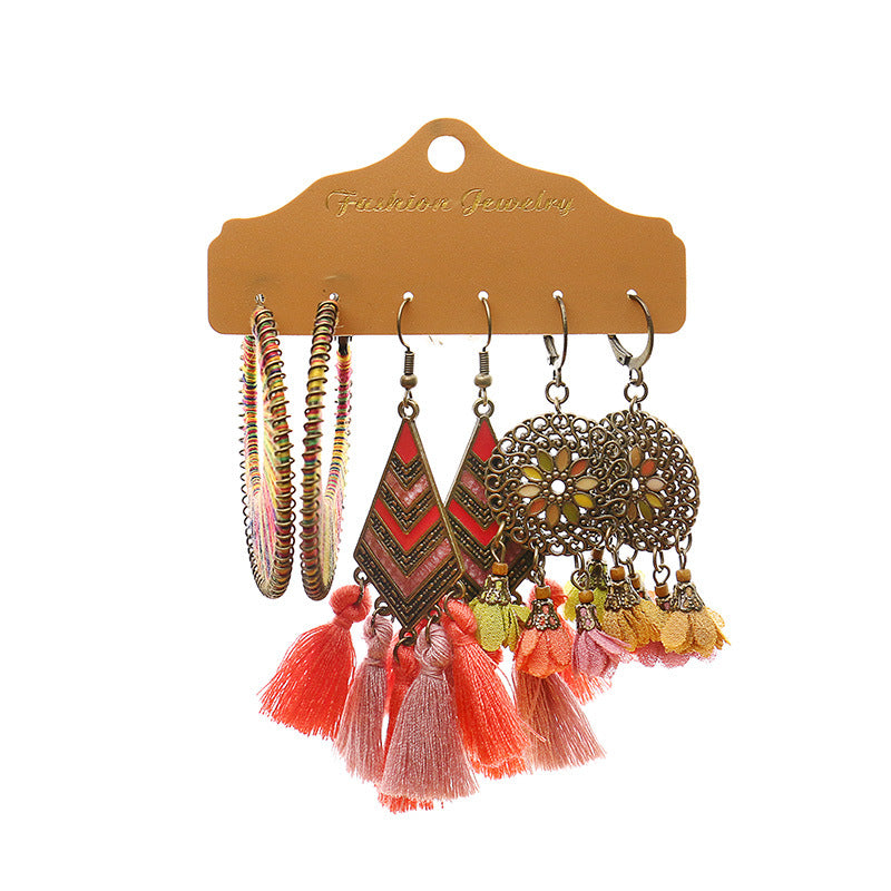 Wholesale Fashion Tassel Exaggerated Multi-piece Earrings Set