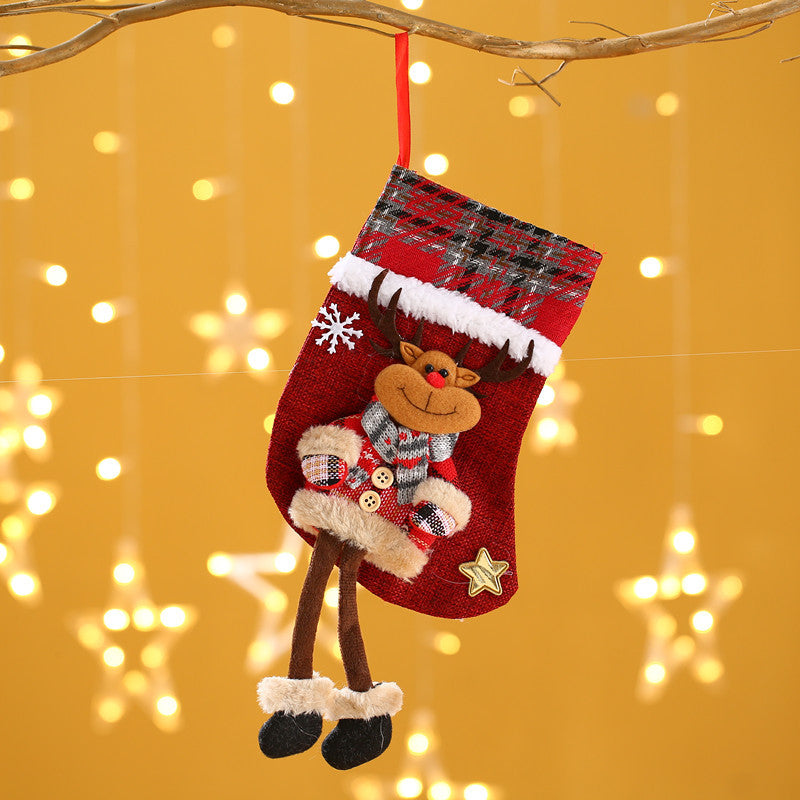 Wholesale Christmas Plaid Linen Socks Decorations