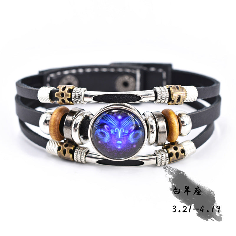 Wholesale Twelve Constellation Glow Couple Leather Strap Bracelet
