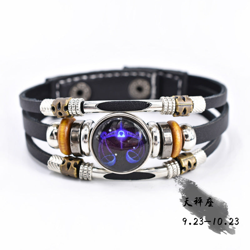 Wholesale Twelve Constellation Glow Couple Leather Strap Bracelet