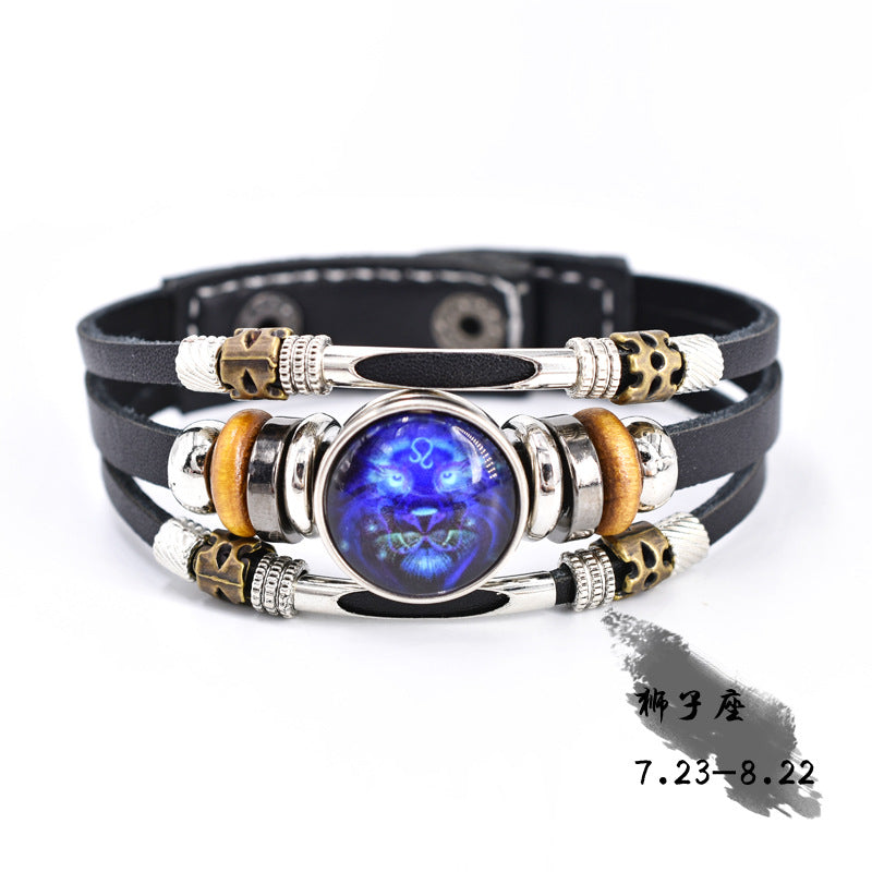 Wholesale Twelve Constellation Glow Couple Leather Strap Bracelet