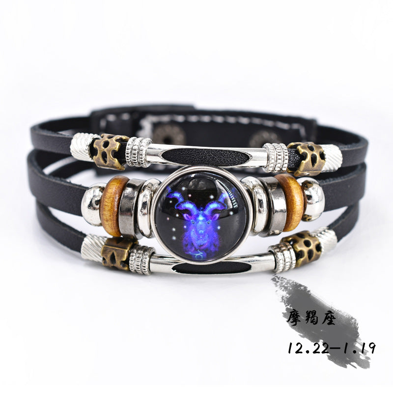 Wholesale Twelve Constellation Glow Couple Leather Strap Bracelet