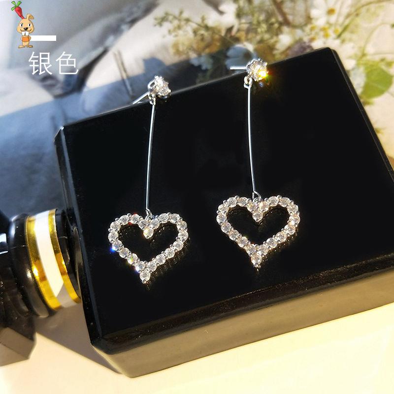 Wholesale Love Earrings Peach Heart Long Tassel Full Diamond Love Earrings