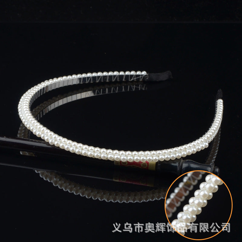 Wholesale Hand-woven imitation pearl headband wrapped headband bridal hair accessories crown bow versatile hairpin female
