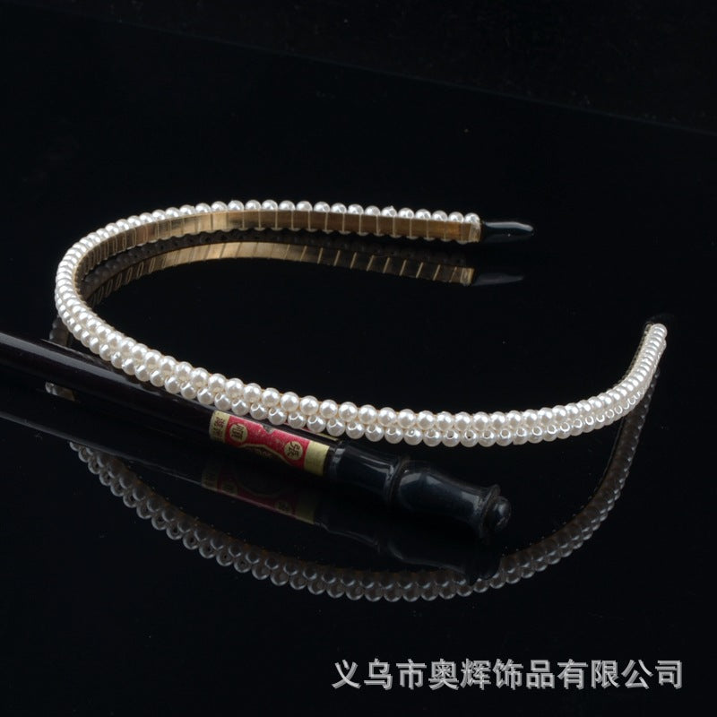 Wholesale Hand-woven imitation pearl headband wrapped headband bridal hair accessories crown bow versatile hairpin female