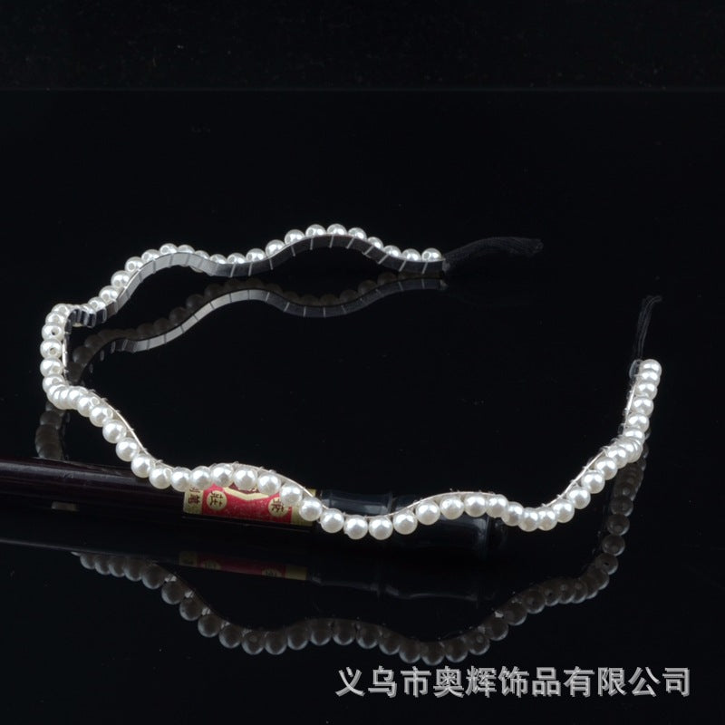 Wholesale Hand-woven imitation pearl headband wrapped headband bridal hair accessories crown bow versatile hairpin female