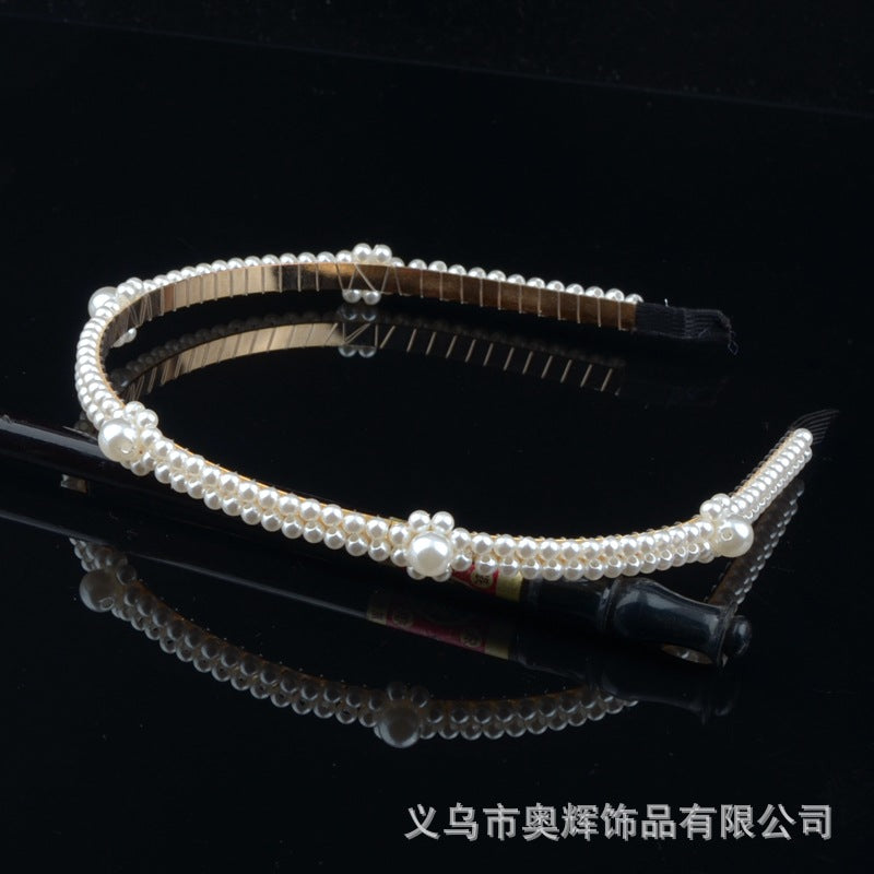 Wholesale Hand-woven imitation pearl headband wrapped headband bridal hair accessories crown bow versatile hairpin female