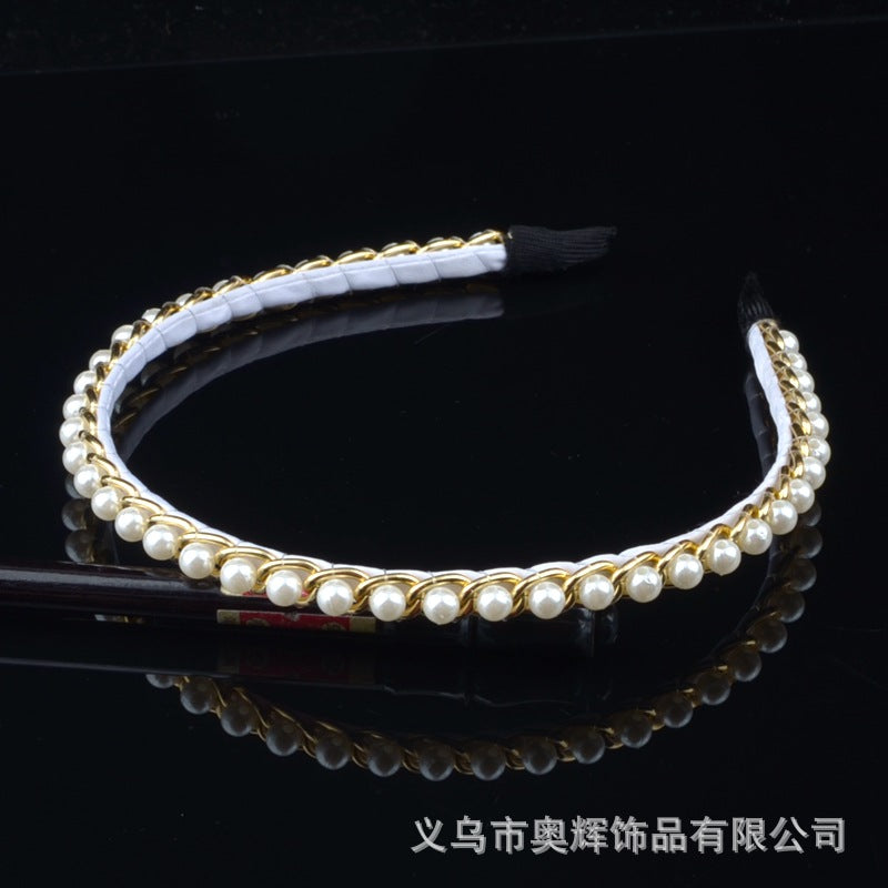 Wholesale Hand-woven imitation pearl headband wrapped headband bridal hair accessories crown bow versatile hairpin female