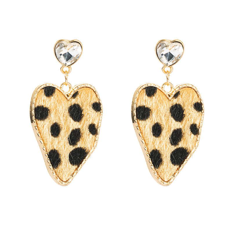 Wholesale 925 Silver Needle Heart Irregular Leopard Print Earrings