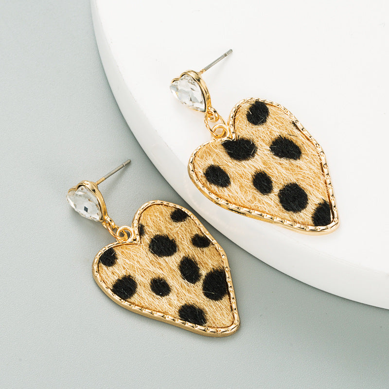 Wholesale 925 Silver Needle Heart Irregular Leopard Print Earrings