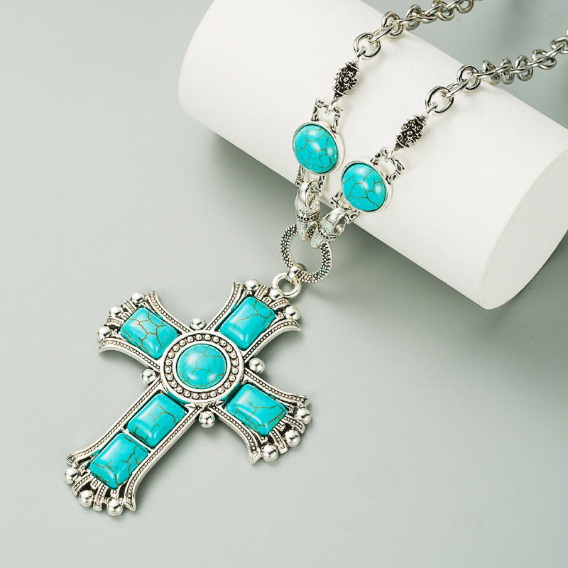 Wholesale Retro Cross Shape Pendant Necklace Alloy Zircon Women S Fashion Jewelry Gift
