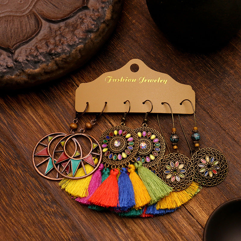 Wholesale Fashion Tassel Exaggerated Multi-piece Earrings Set