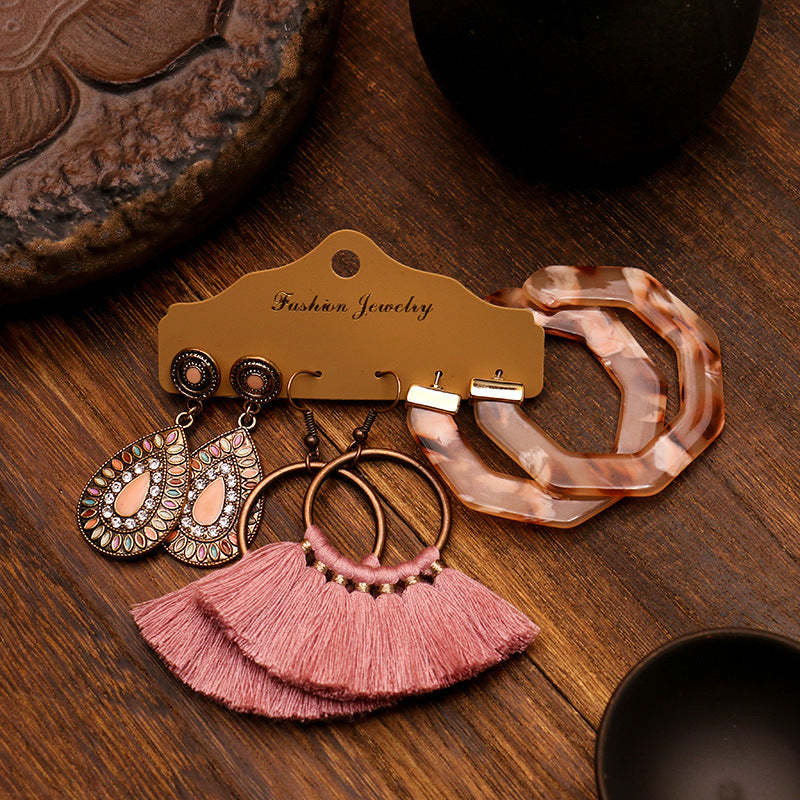 Wholesale Fashion Tassel Exaggerated Multi-piece Earrings Set