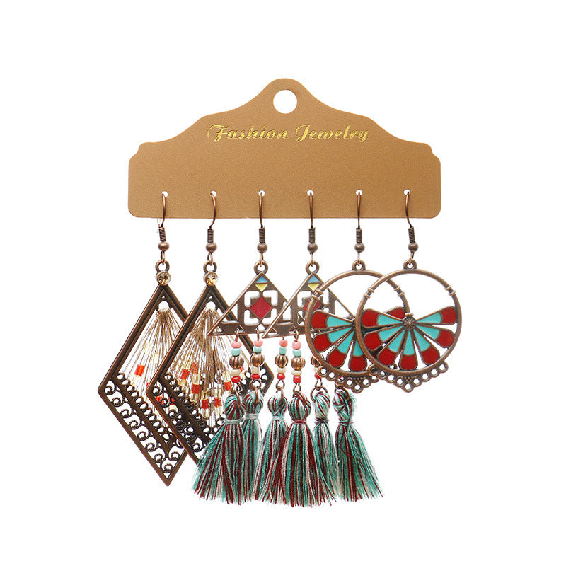Wholesale Fashion Tassel Exaggerated Multi-piece Earrings Set