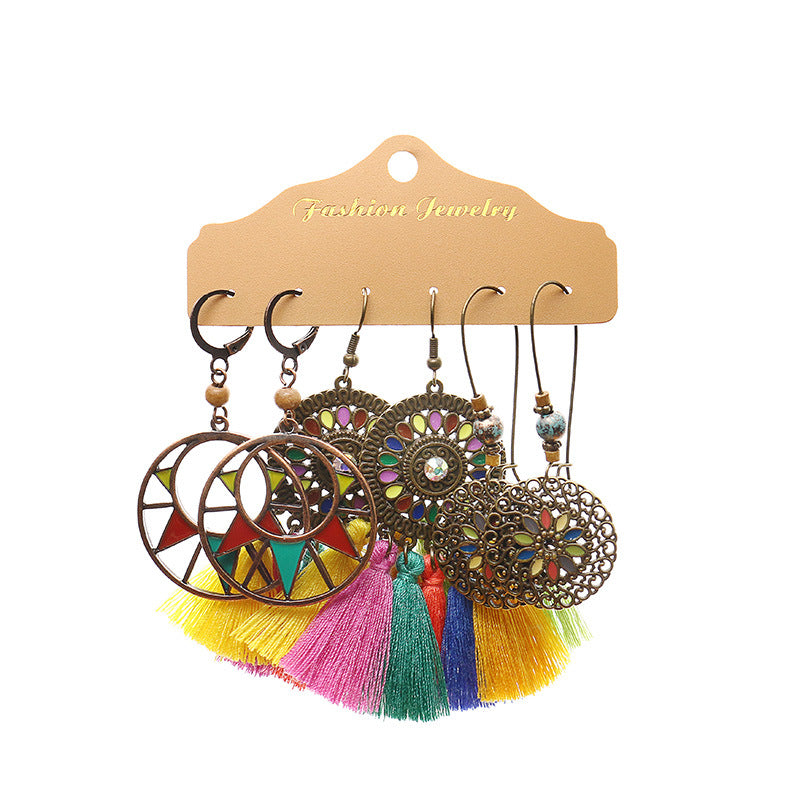 Wholesale Fashion Tassel Exaggerated Multi-piece Earrings Set