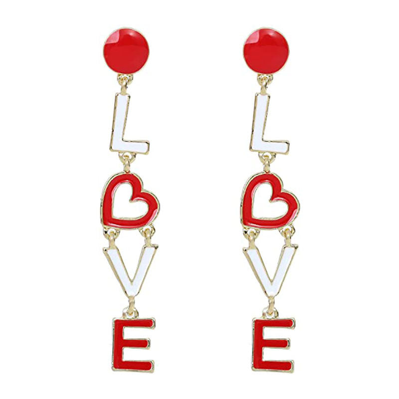 Wholesale Love  Red  Heart Valentine' s Day  Earrings Love Letters