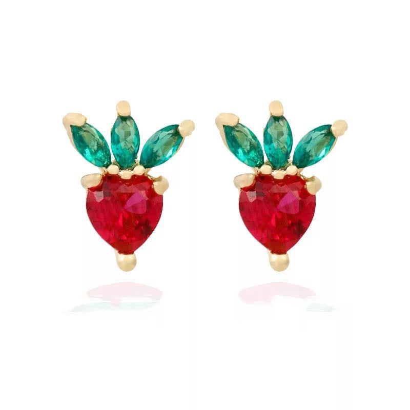 Wholesale Copper 18k Gold Plated Fruit Diamond Zircon Stud Earrings