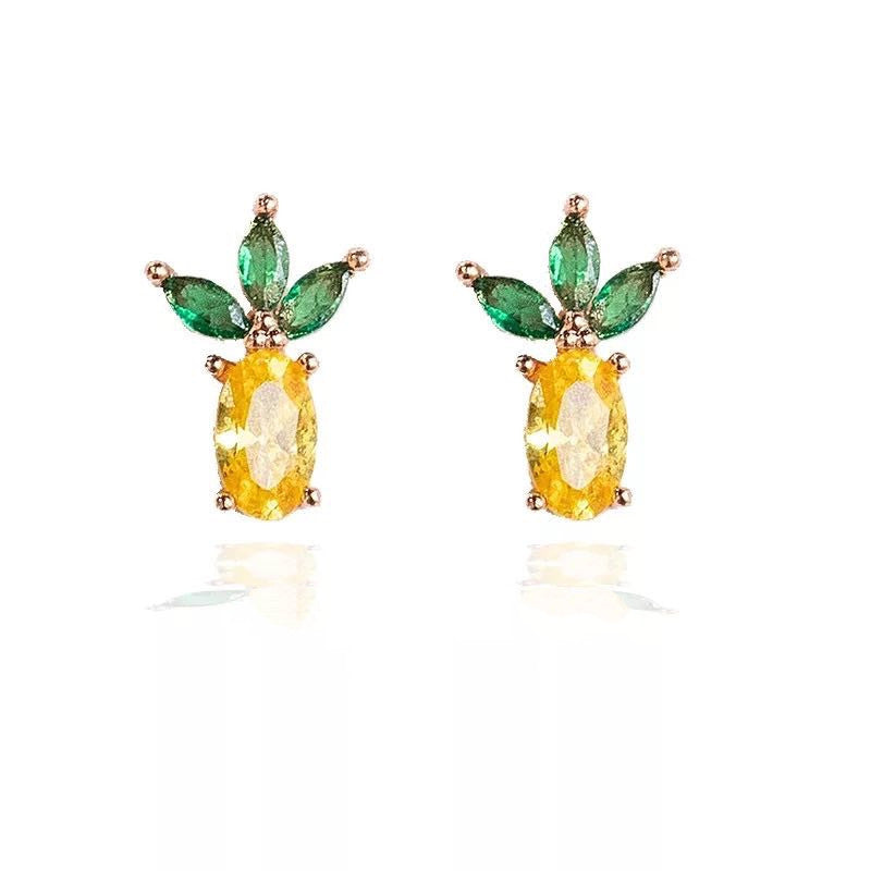 Wholesale Copper 18k Gold Plated Fruit Diamond Zircon Stud Earrings