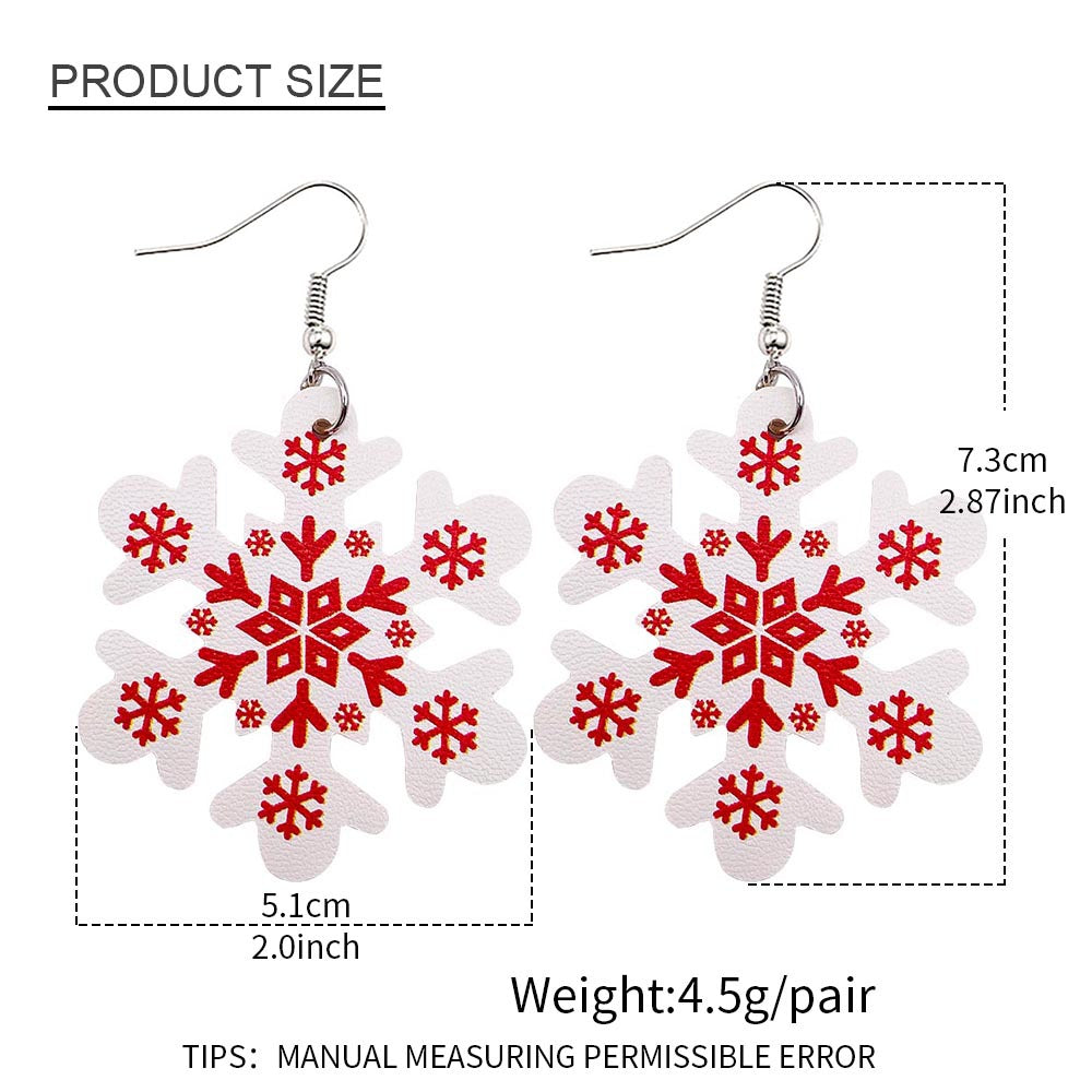 Wholesale Christmas Earrings Snowflake Double Sided Print PU Leather Earrings