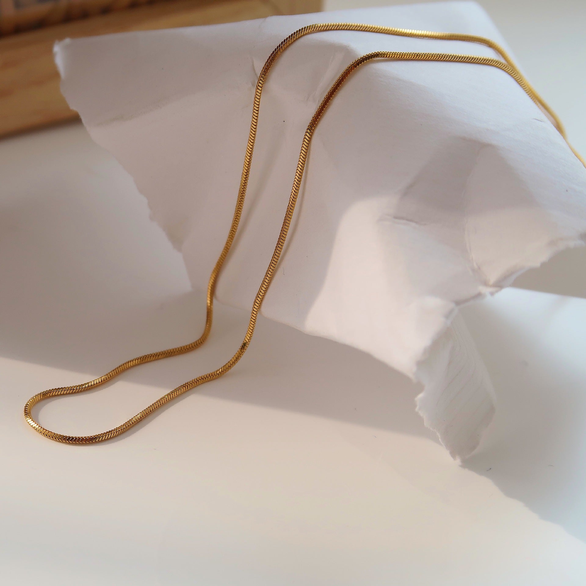 Wholesale Titanium Steel Plated 18K Gold Fine Square Snake Chain Necklace