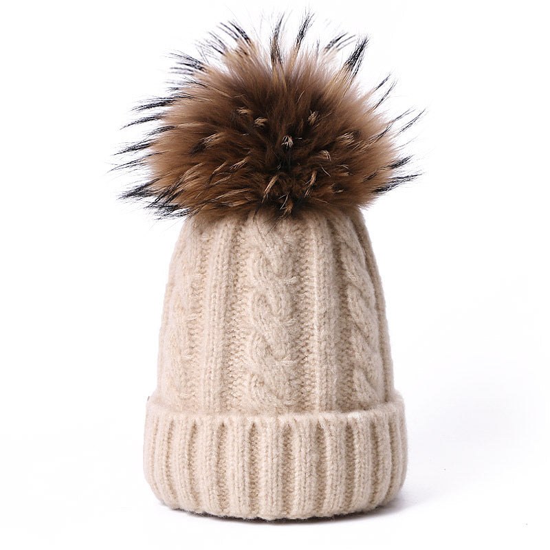 Wholesale Solid Color Thick Warm Wool Cable Knitted Hat