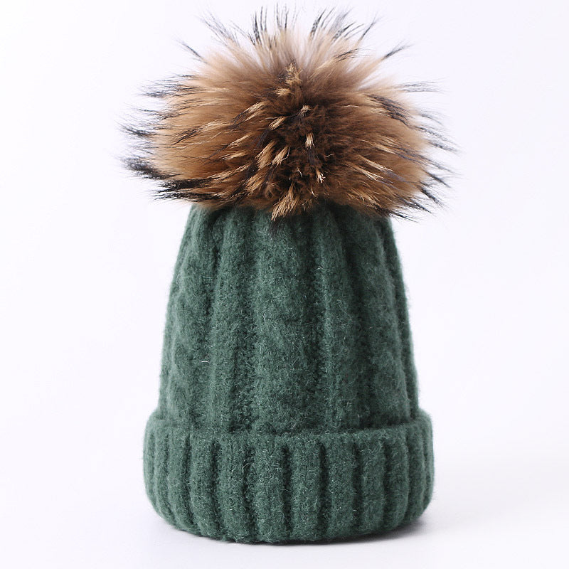 Wholesale Winter Wool Ball Knitted Hat Solid Color Thickened Warm Wool Adult and Children Parent-child Hat