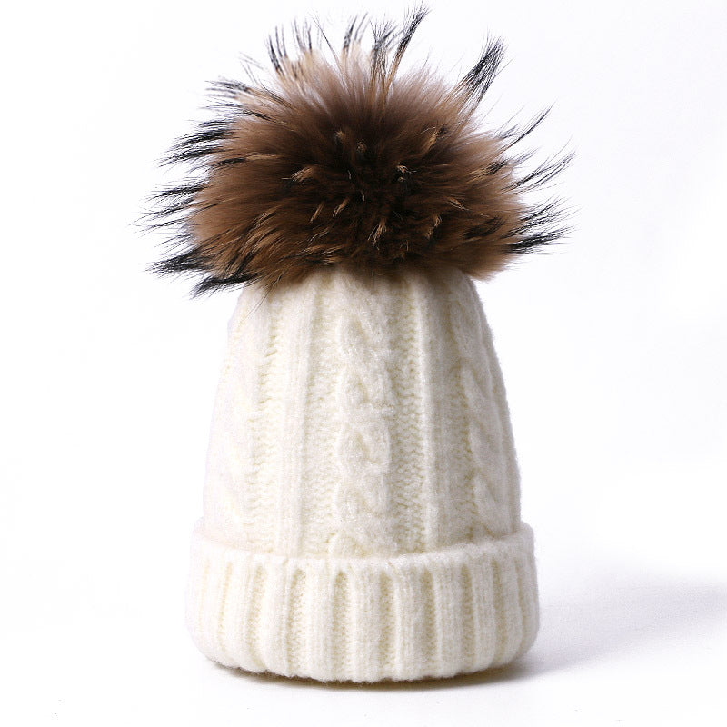 Wholesale Winter Wool Ball Knitted Hat Solid Color Thickened Warm Wool Adult and Children Parent-child Hat