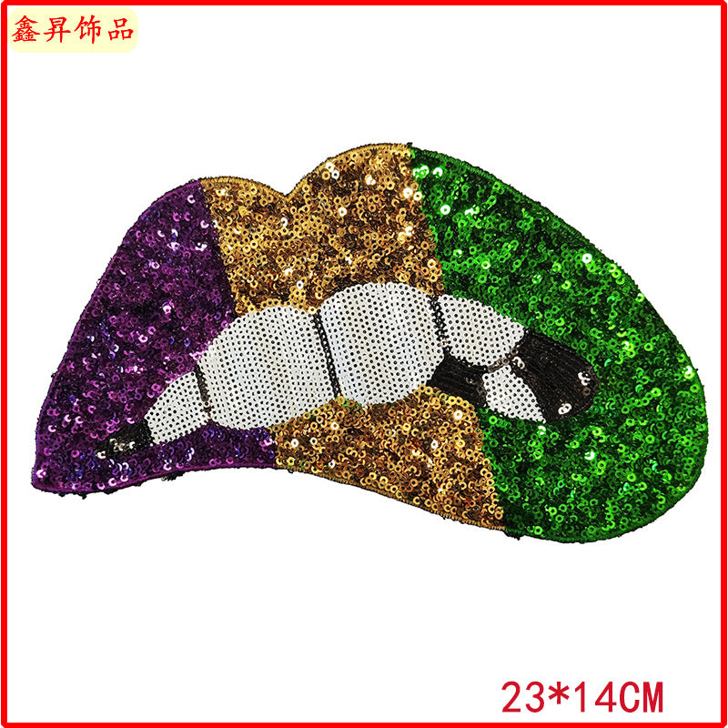 Wholesale 10pcs Fashion Clothing Accessories Bead Embroidery Heart Eye Mouth Glitter Patches FS