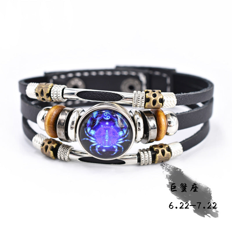 Wholesale Twelve Constellation Glow Couple Leather Strap Bracelet