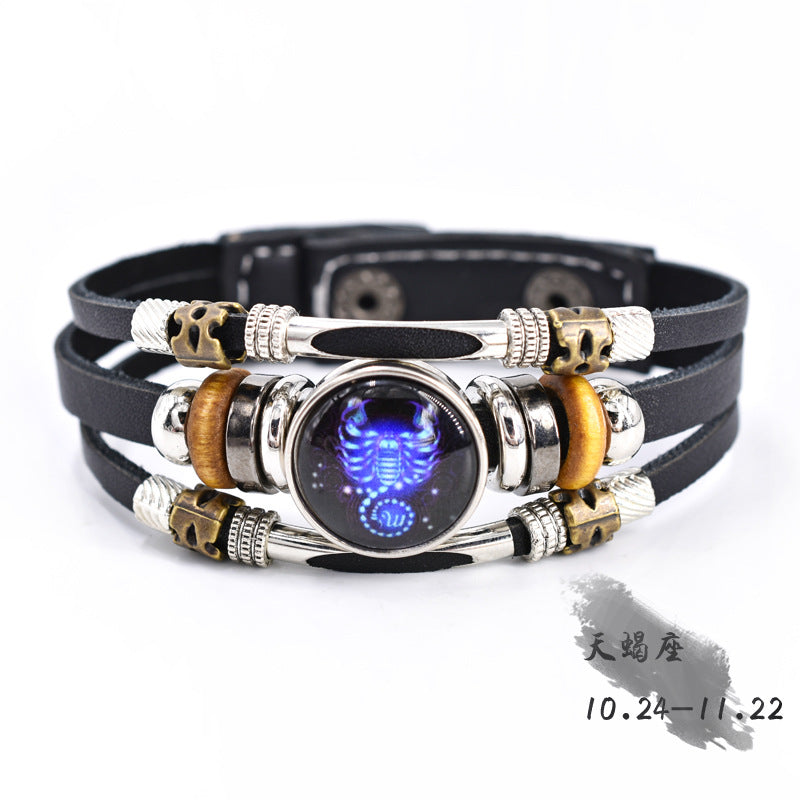 Wholesale Twelve Constellation Glow Couple Leather Strap Bracelet