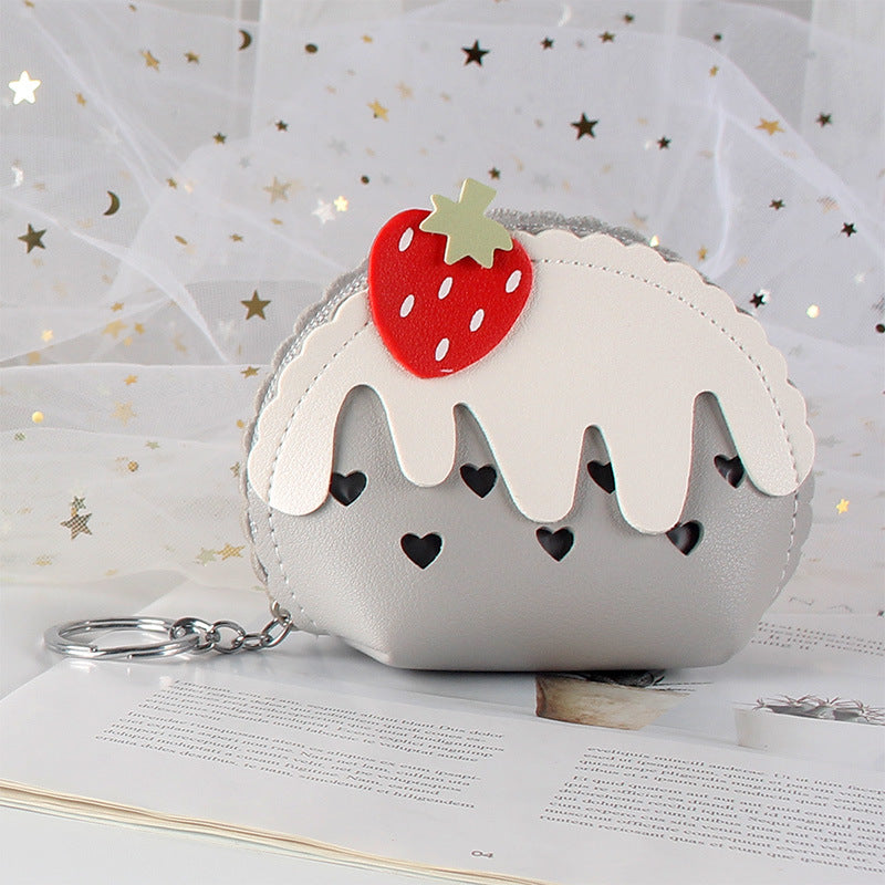 Wholesale PU Strawberry Ice Cream Cute Mini Coin Purse Keychain