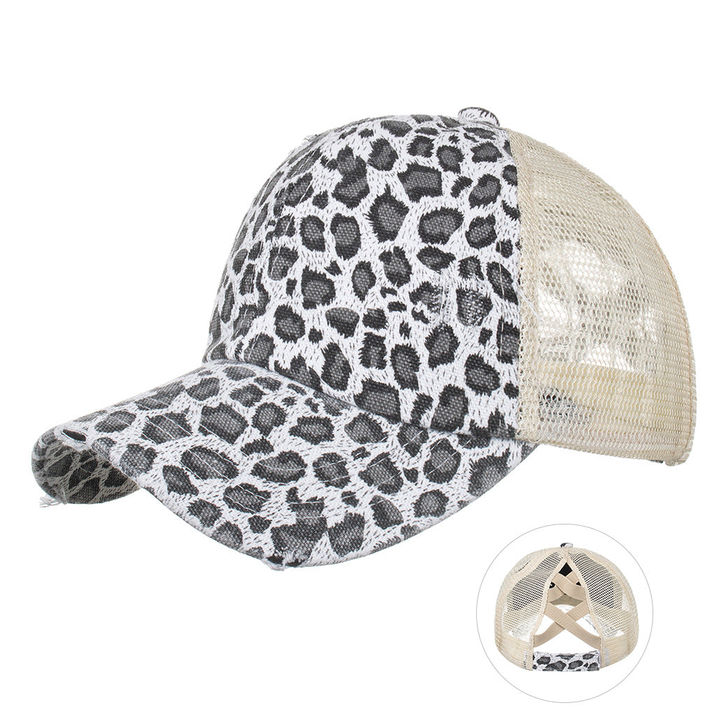 Wholesale Leopard cross elastic ponytail baseball cap