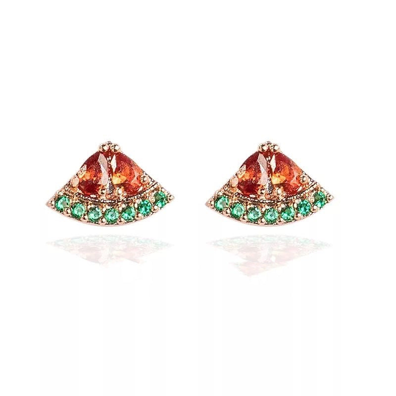 Wholesale Copper 18k Gold Plated Fruit Diamond Zircon Stud Earrings