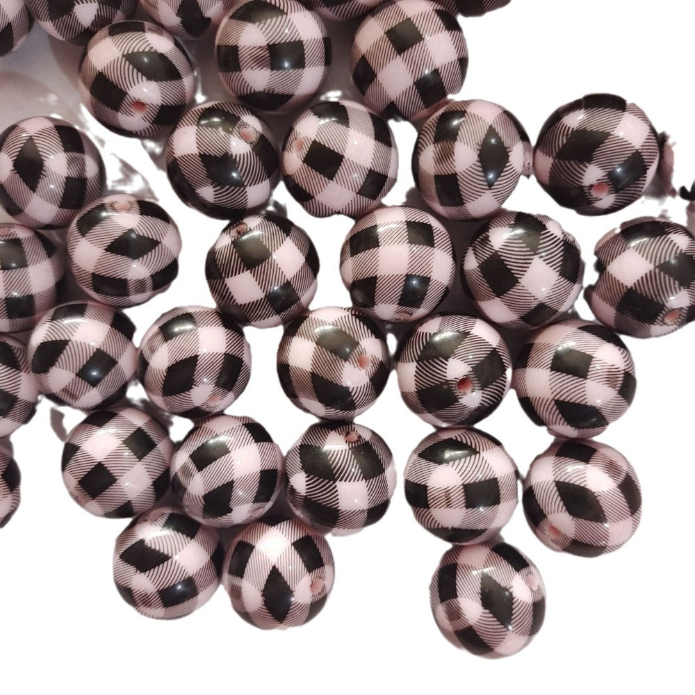 Wholesale 5pcs 20MM White Pink and Black Plaid Printed Beads
