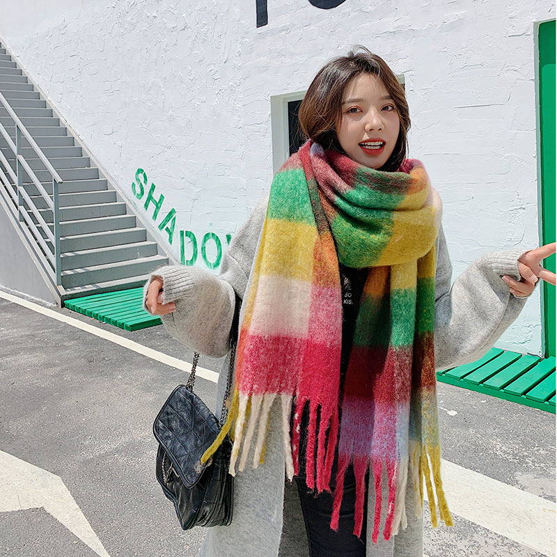 Wholesale Winter Tassel Plaid Scarf Thickened
