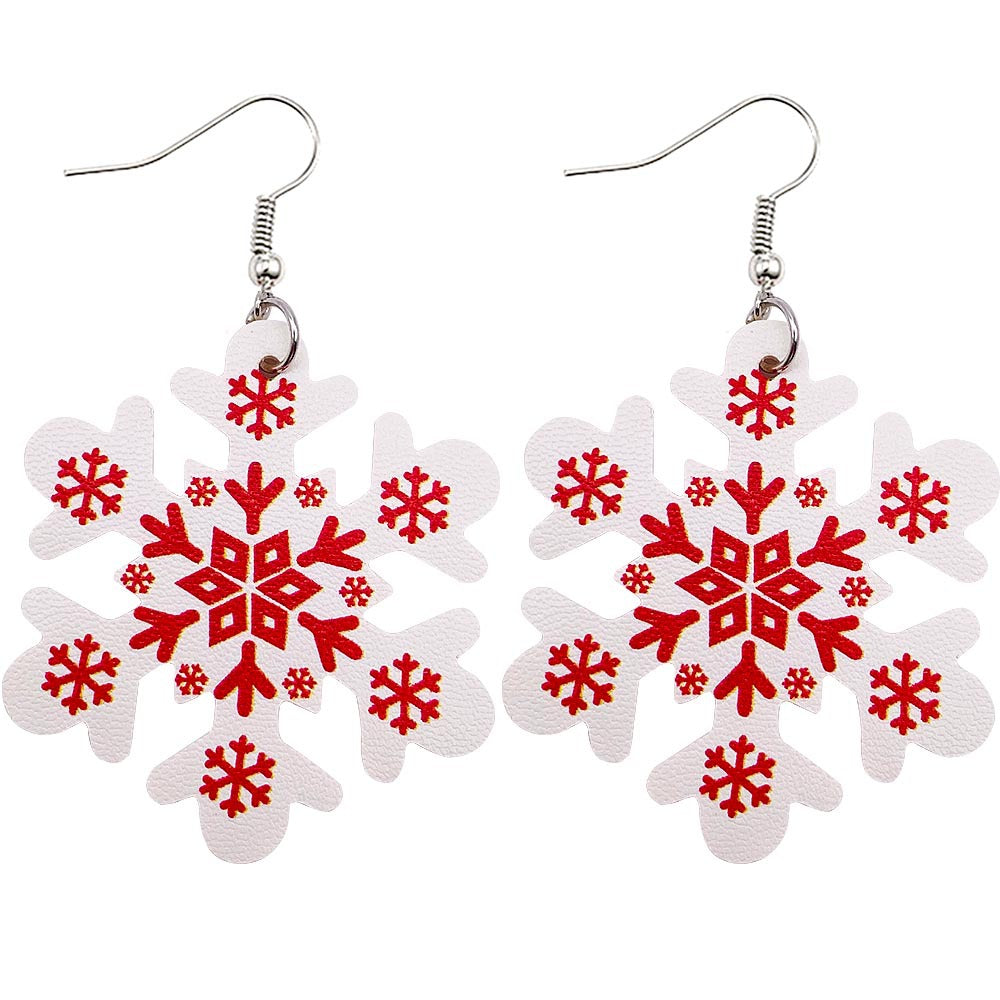 Wholesale Christmas Earrings Snowflake Double Sided Print PU Leather Earrings