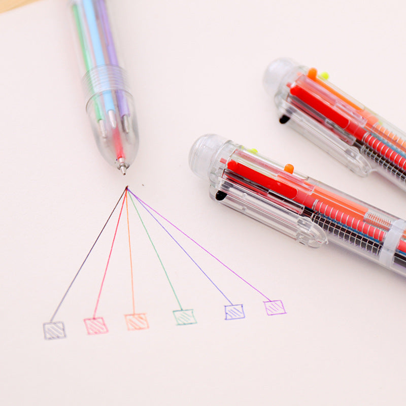 Wholesale Cute 6-color Creative Transparent Multi-functional Push Plastic Ballpoint Pen