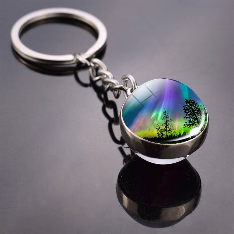 Wholesale Aurora Double Sided Glass Ball Metal Keychains