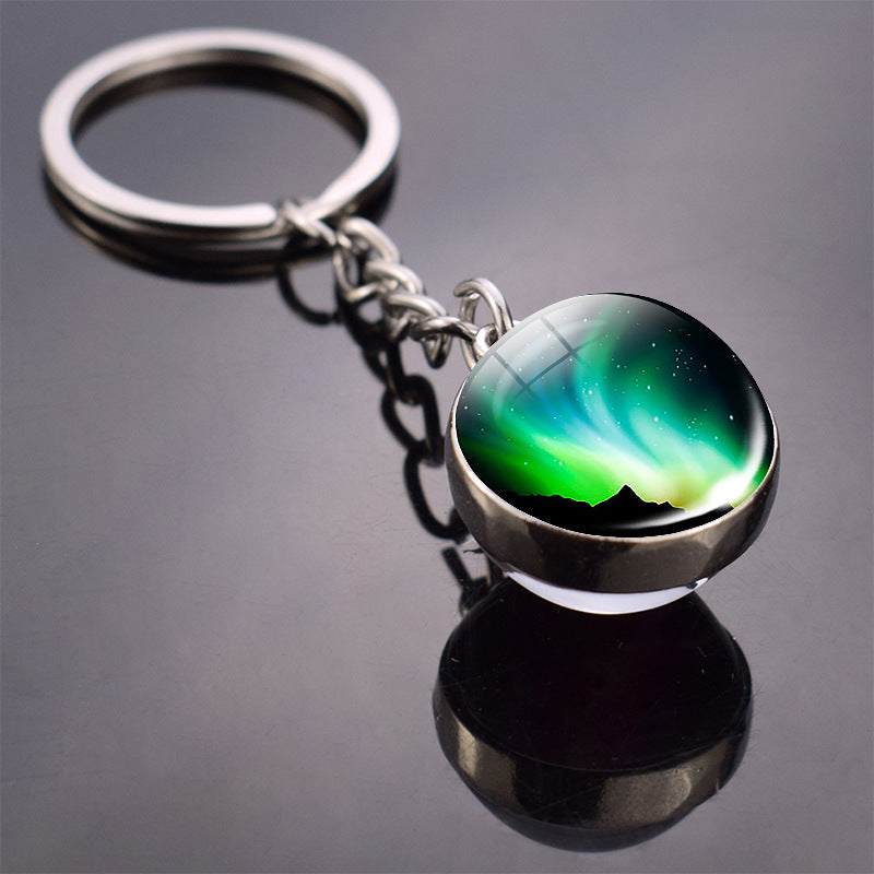 Wholesale Aurora Double Sided Glass Ball Metal Keychains