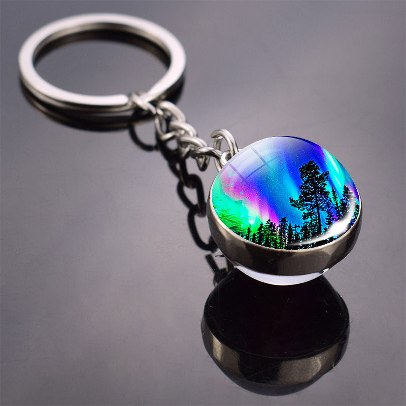 Wholesale Aurora Double Sided Glass Ball Metal Keychains