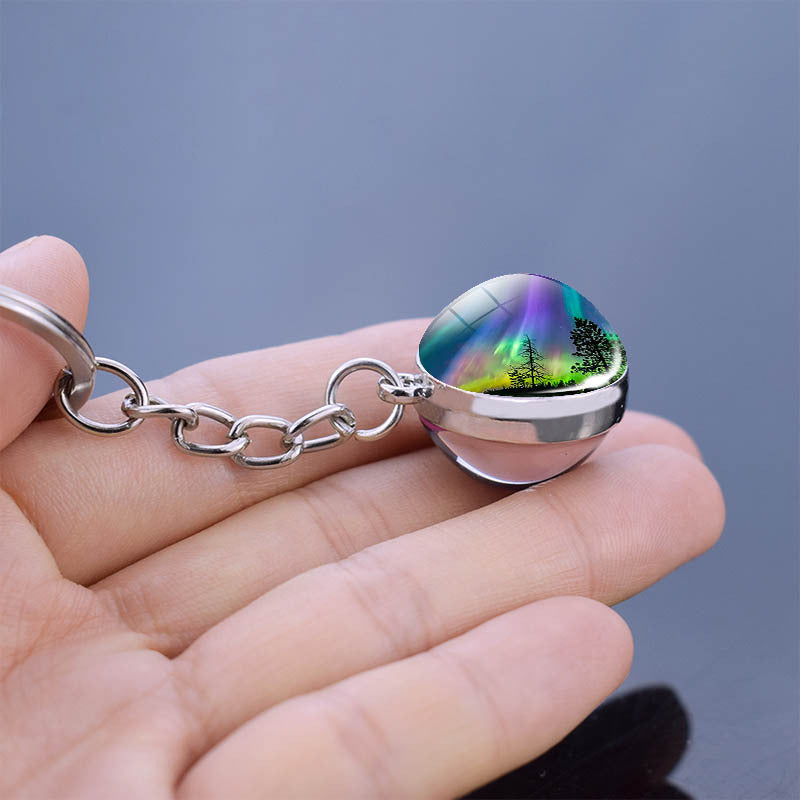 Wholesale Aurora Double Sided Glass Ball Metal Keychains