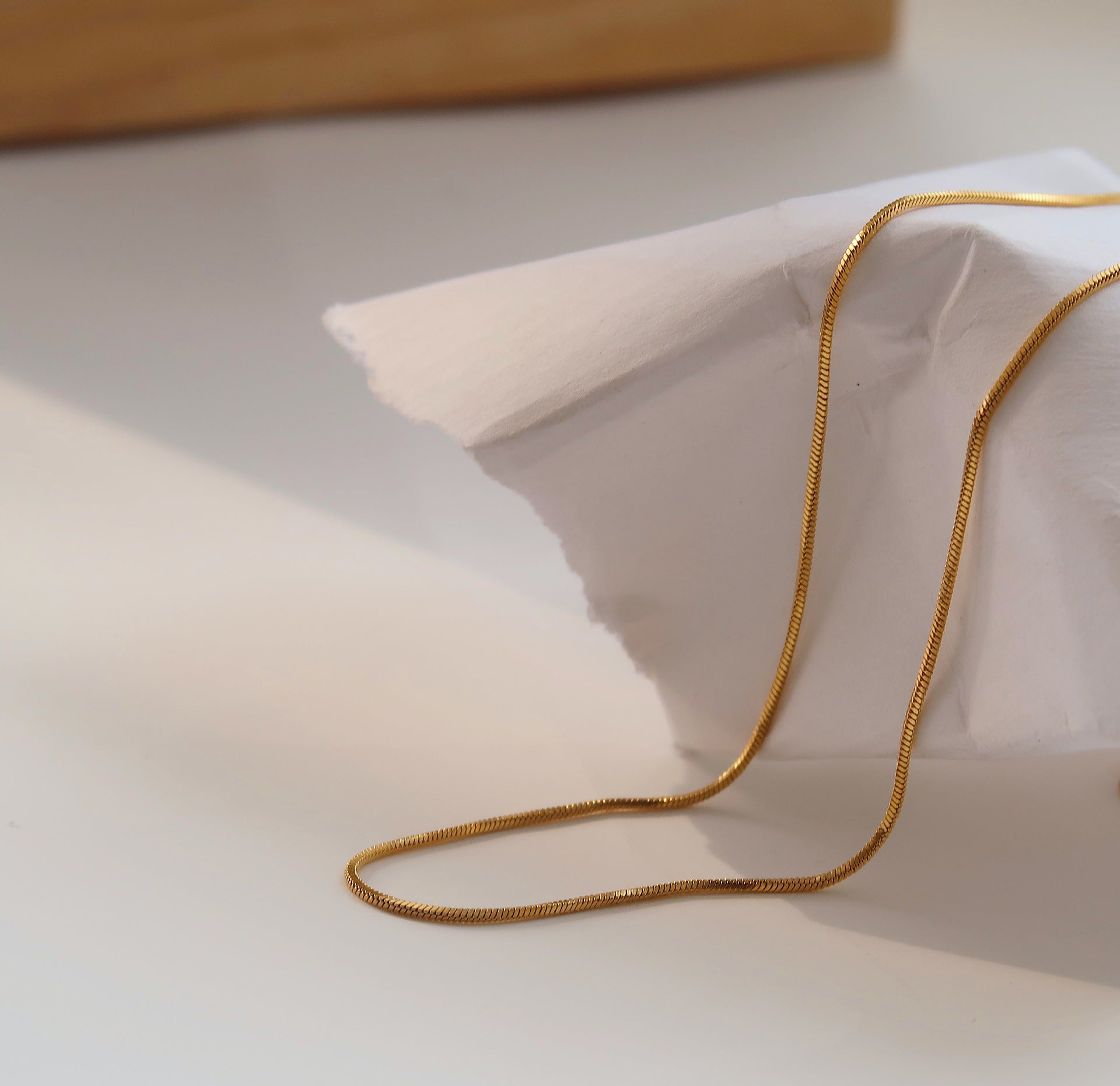 Wholesale Titanium Steel Plated 18K Gold Fine Square Snake Chain Necklace