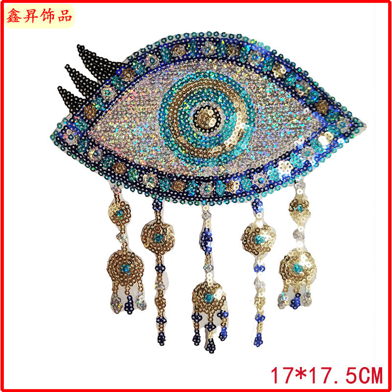Wholesale 10pcs Fashion Clothing Accessories Bead Embroidery Heart Eye Mouth Glitter Patches FS